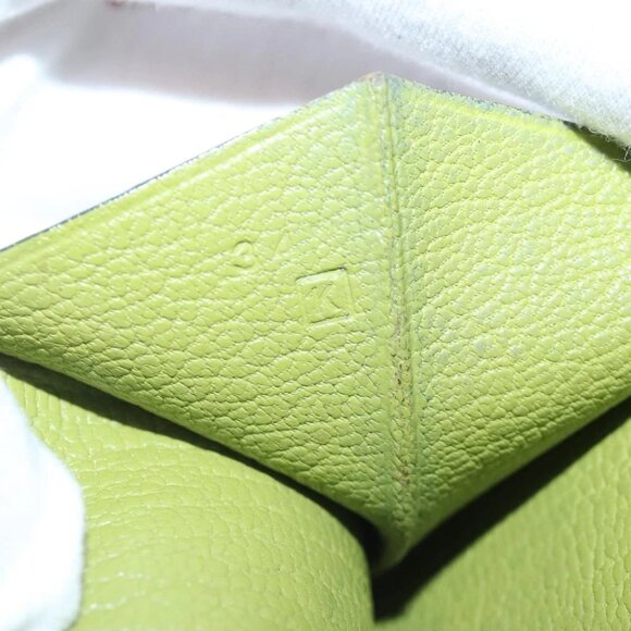 HERMES bean Souffl Wallet Leather Green Silver Auth bs18706 - Picture 2 of 14